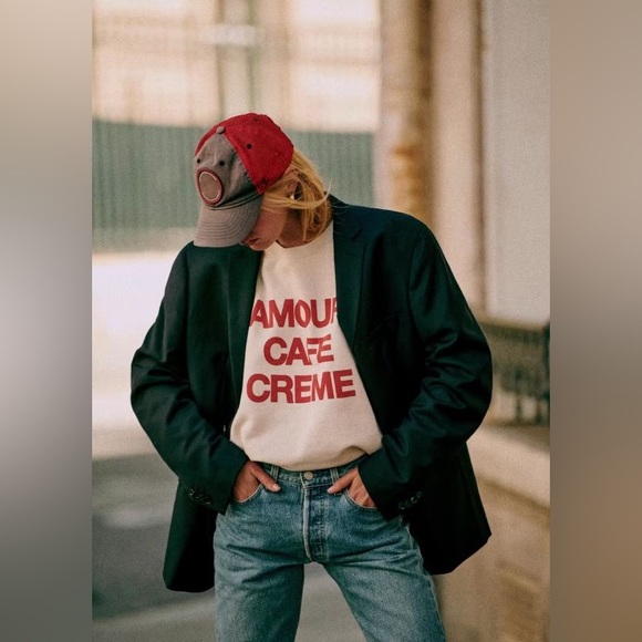 Sézane AMOUR CAFÉ CRÈME Sweatshirt in Ecru/Red - Picture 8 of 16